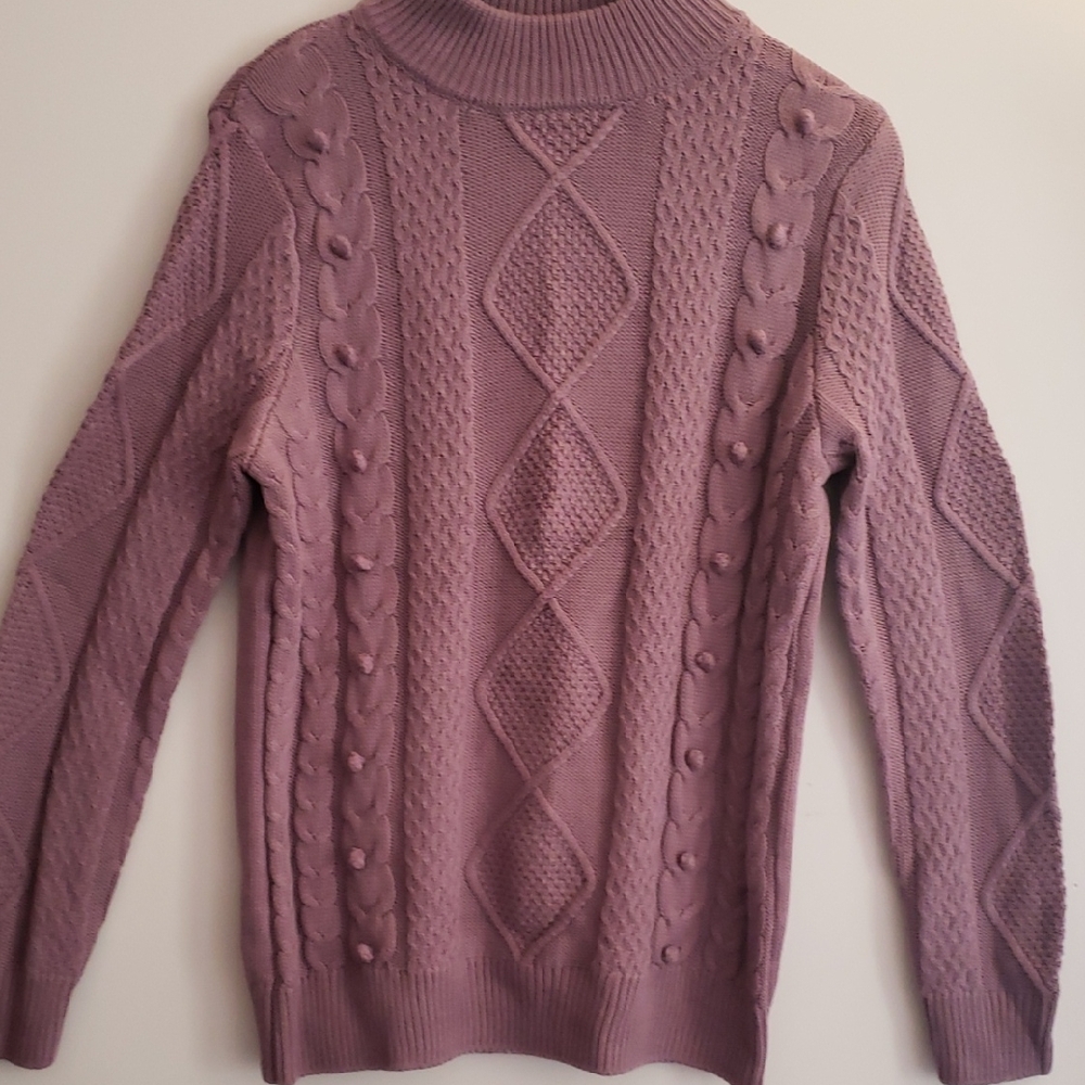 NorthStyle Purple Turtleneck Sweater Cable Knit